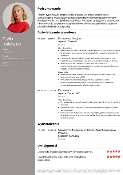 cv farmaceuta przykład