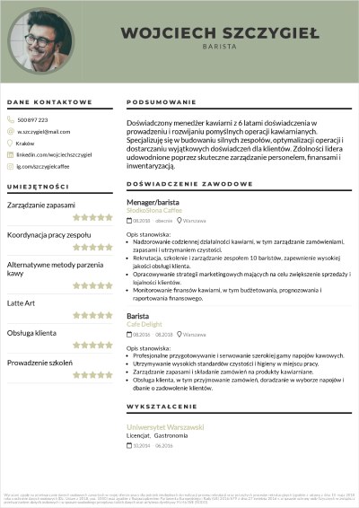 przykład CV dla baristy