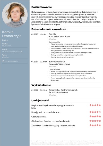 szablon CV dla baristy