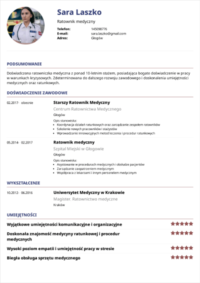 cv ratownik medyczny przykład