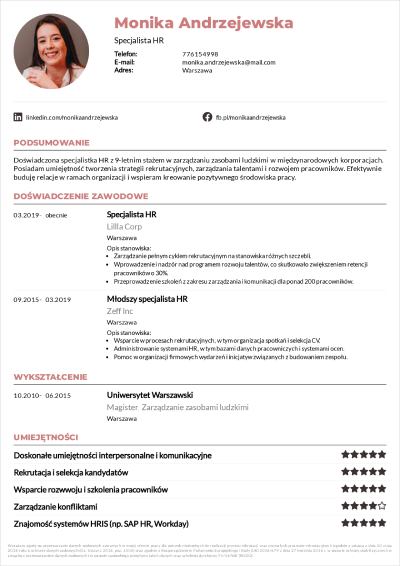 przykładowe CV HR