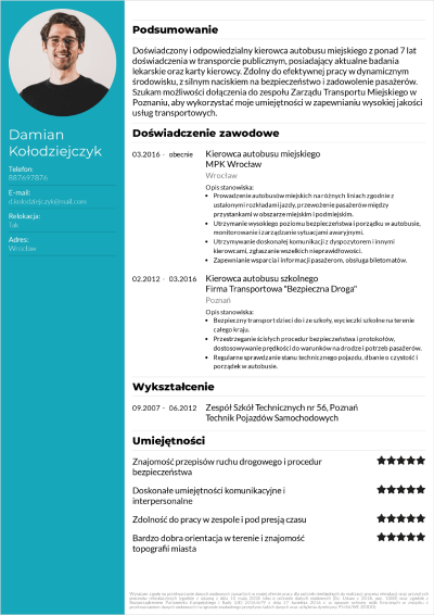 przykład CV kierowca