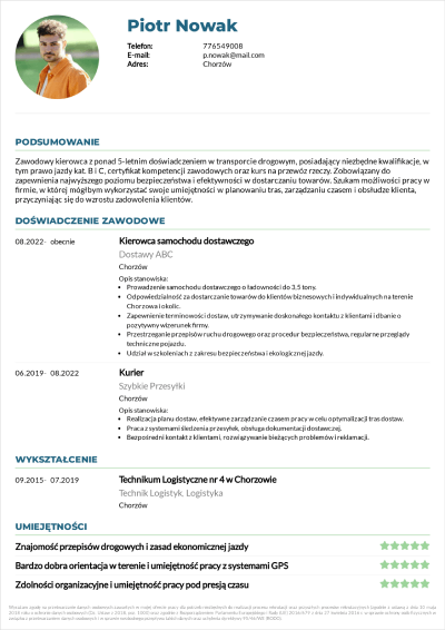 szablon CV kierowca