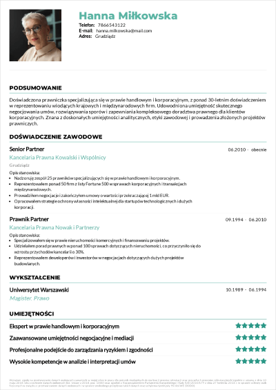 szablon cv dla prawnika