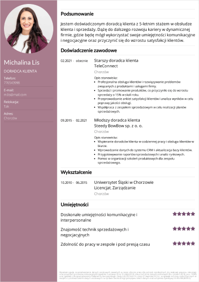 przykladowe cv doradca klienta