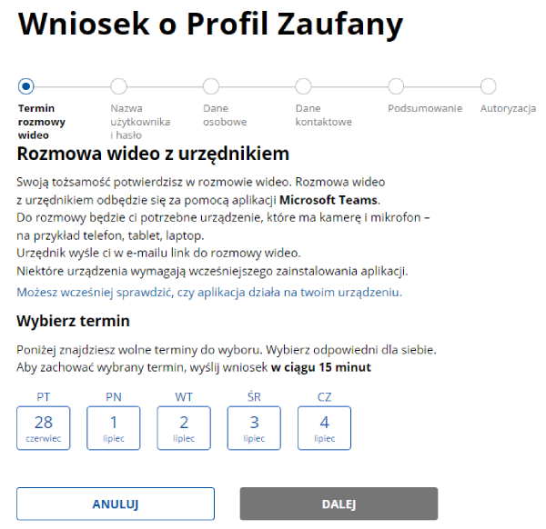 rozmowa wideo z urzędnikiem profil zaufany